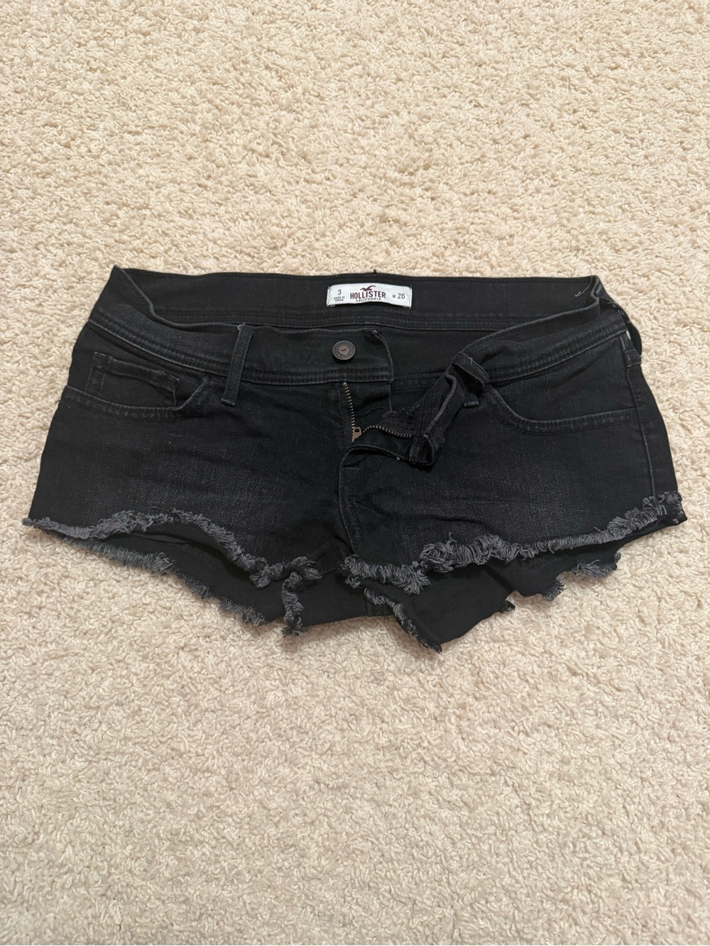 Hollister Black Frayed Denim Cutoff Shorts